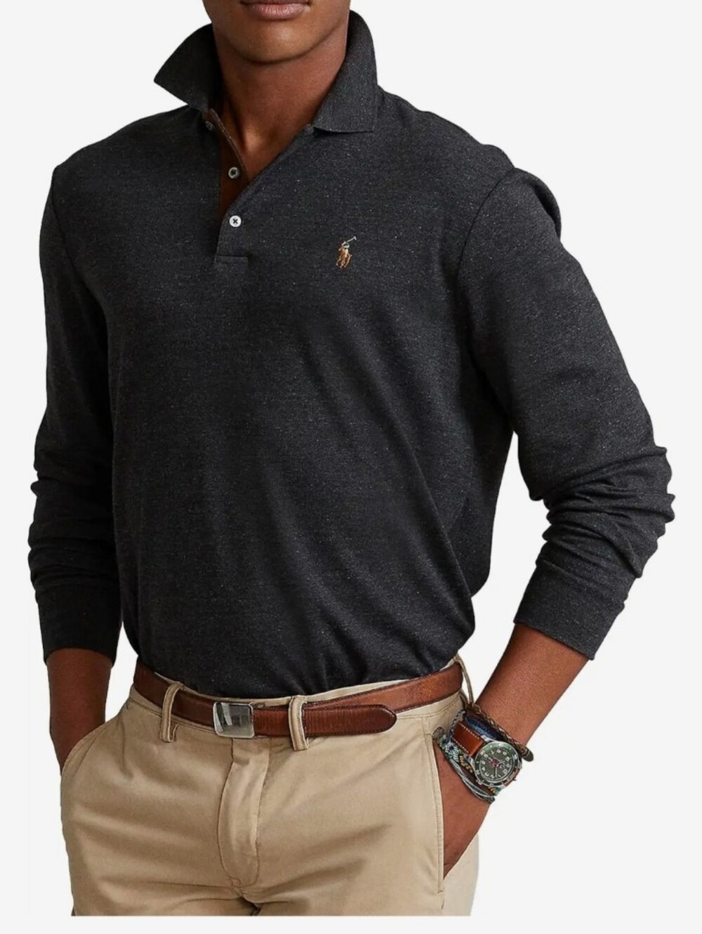 3XB Polo by Ralph Lauren Dark Charcoal Long-Sleeve Polo PIMA SOFT COTTON NICE
